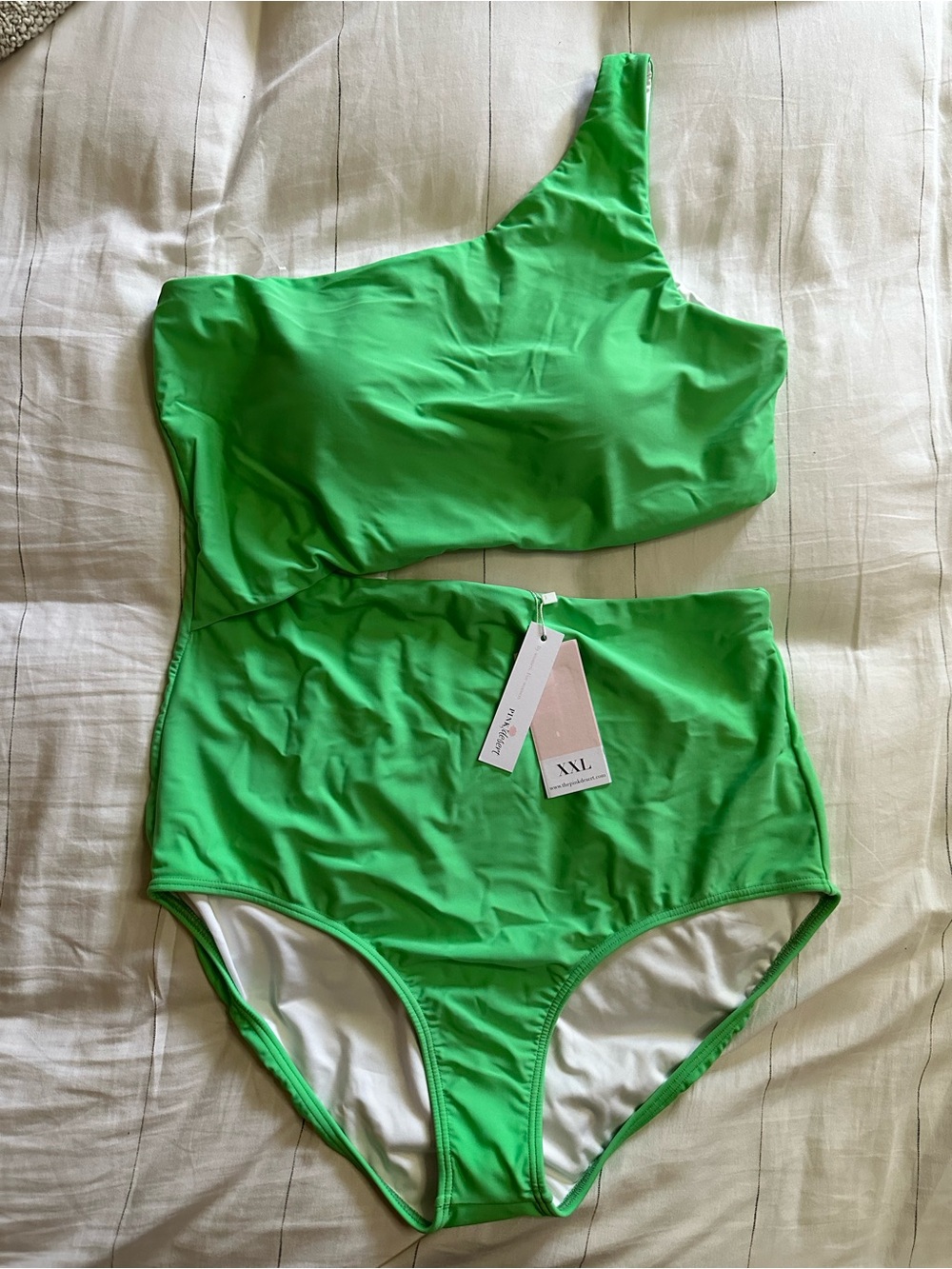 NWT One-Shoulder Neon Green High-Waist One-Piece Swimsuit
